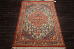 6x9 Ivory, Orange, Blue Color Hand Knotted Serapi New Zealand Wool Traditional Oriental Rug