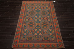 6x9 Teal, Orange, Gold Color Hand Woven French Needlepoint Wool Art Deco Oriental Rug