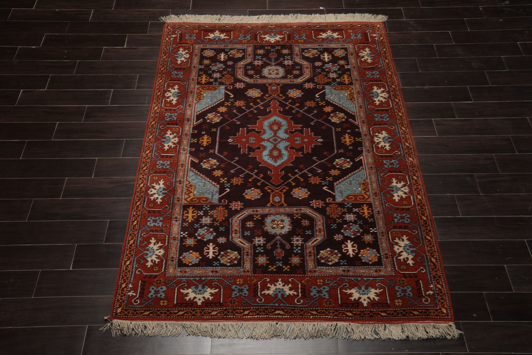 5x7 Chocolate, Burnt Orange, Blue Color Hand Knotted Oushak Wool Arts & Crafts Oriental Rug
