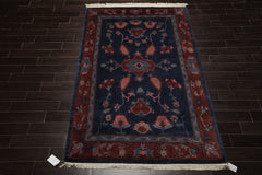 5x8 Navy, Rose, Blush Color Hand Knotted Tibetan New Zealand Wool Arts & Crafts Oriental Rug