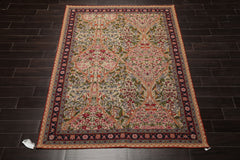 5x8 Ivory, Black, Rose Color Hand Woven French Needlepoint Wool Traditional Oriental Rug