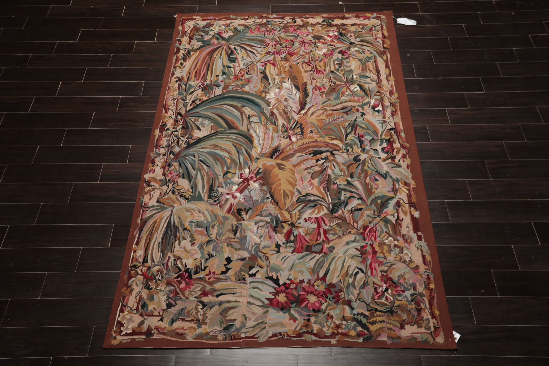 6x9 Ivory, Rose, Teal Color Hand Woven French Aubusson Tapestry Wool Traditional Oriental Rug