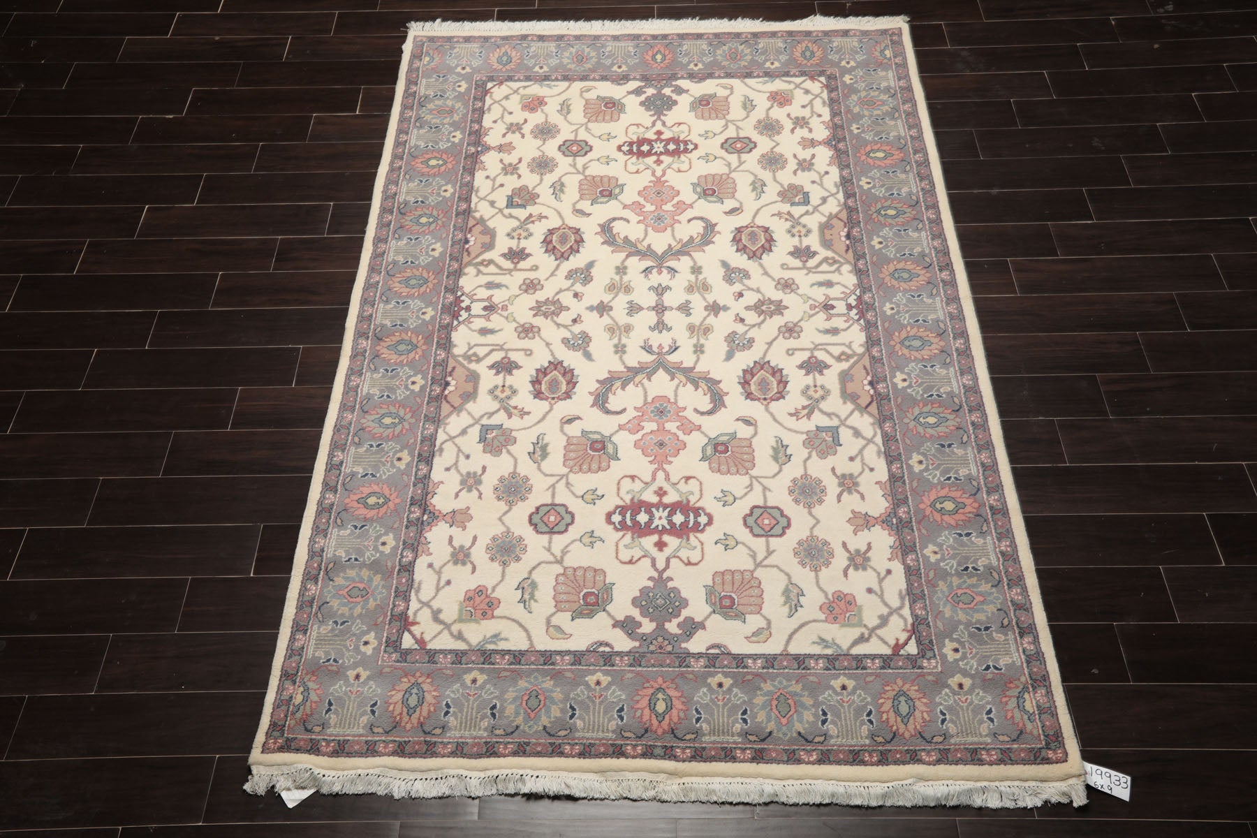 6x9 Ivory, Gray, Peach Color Hand Knotted Oushak New Zealand Wool Traditional Oriental Rug