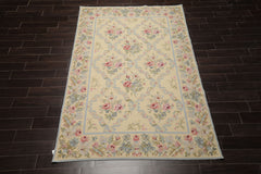 6x9 Sage, Blue, Pink Color Hand Woven Needlepoint Wool Traditional Oriental Rug