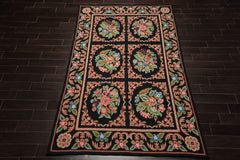 6x9 Black, Rust, Green Color Hand Woven Needlepoint Wool Traditional Oriental Rug