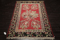 7x11 Crimson, Gray, Brown Color Hand Woven Kilim Wool Arts & Crafts Oriental Rug