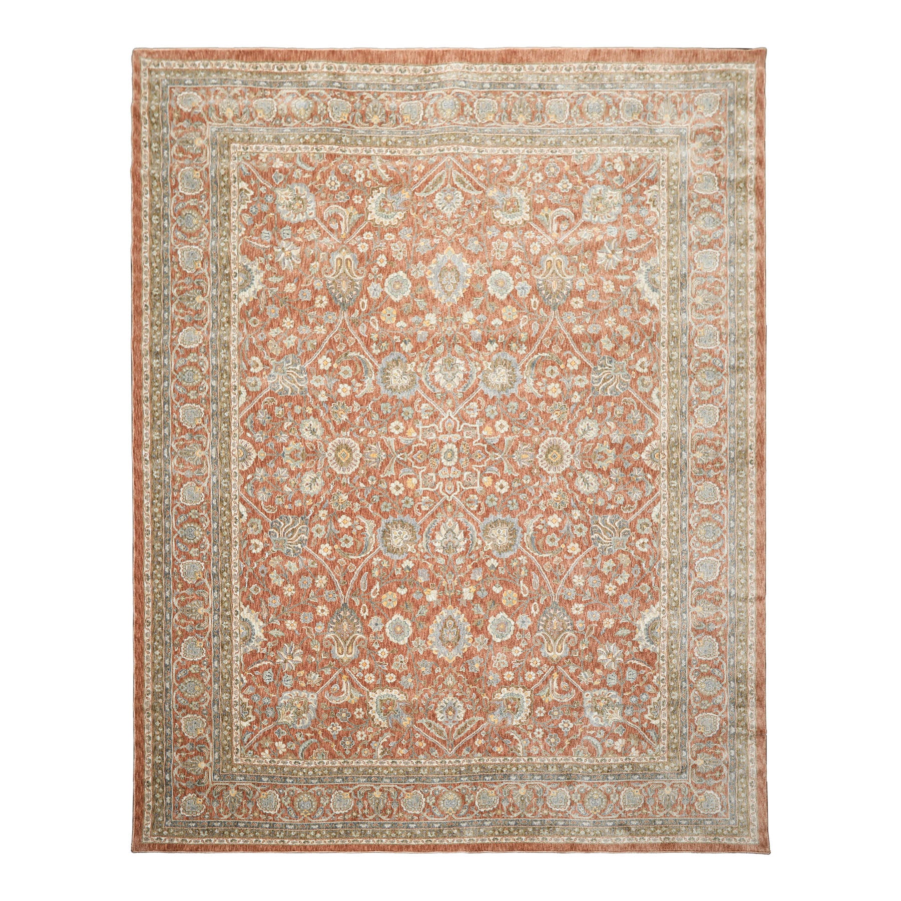 Multi Size Rust Ivory Aqua Color Machine Made Persian Polypropylene Traditional Oriental Rug