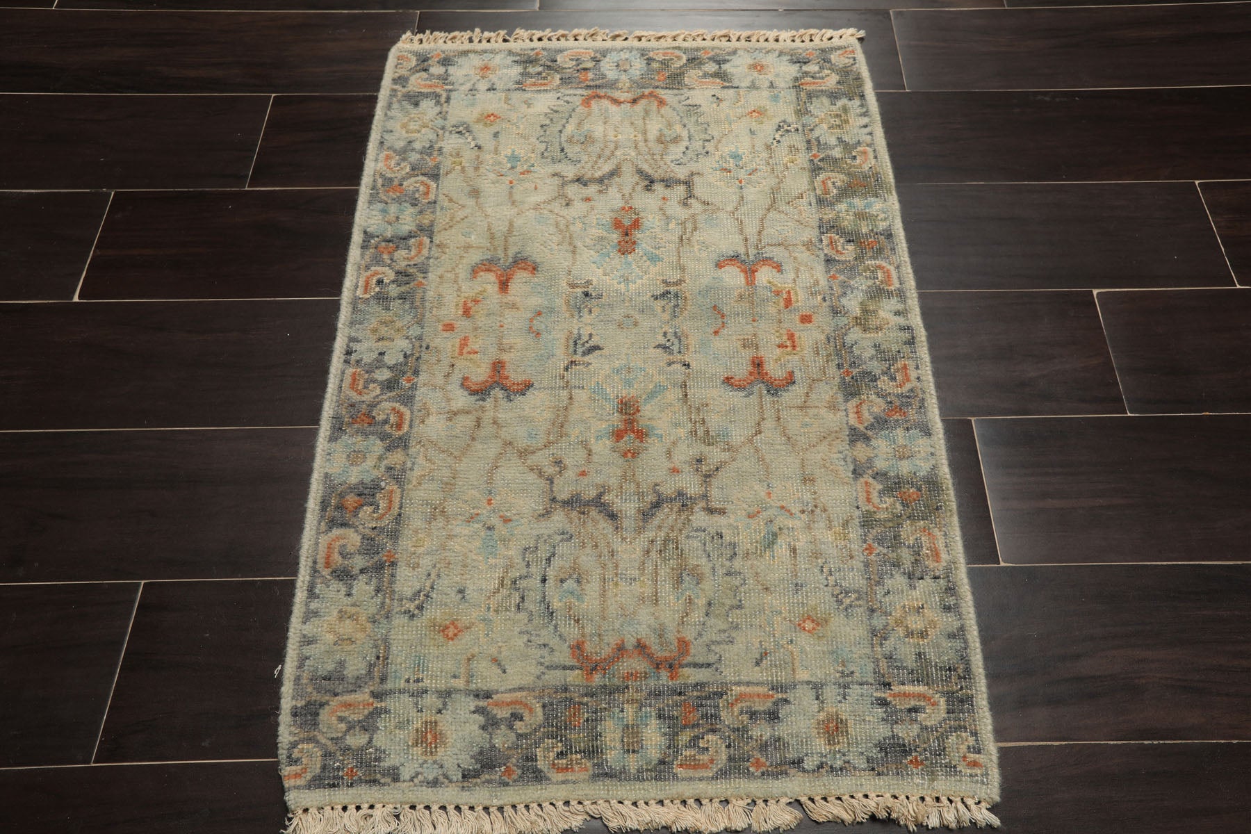 2x3 Gray, Beige, Slate Color Hand Knotted Distress Quality Oushak Wool Transitional Oriental Rug