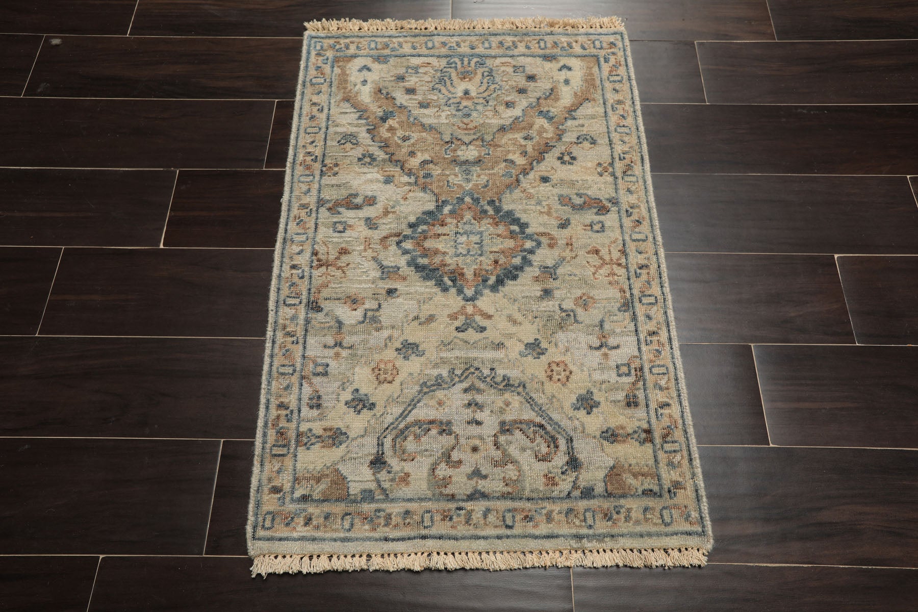 2x3 Gray, Beige, Brown Color Hand Knotted Distress Quality Oushak Wool Transitional Oriental Rug