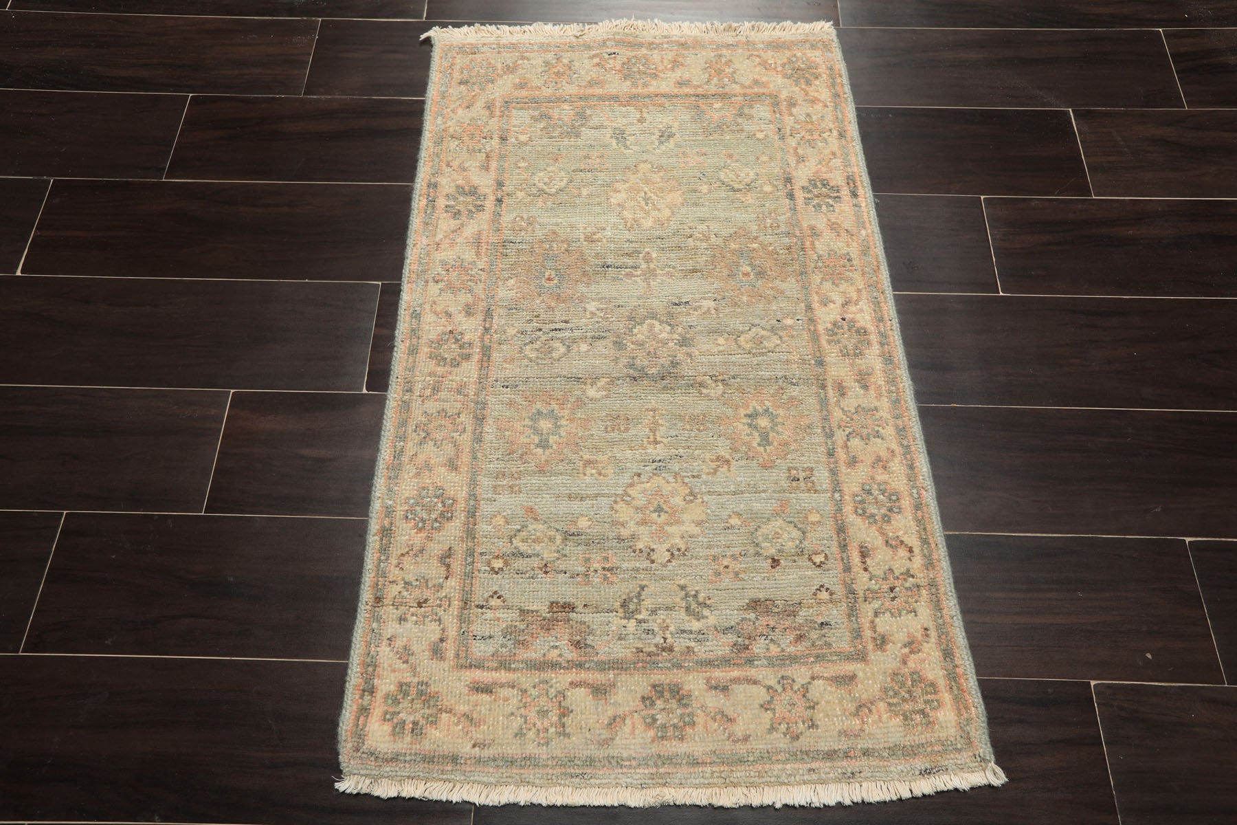 2x3 Mint, Beige, Blush Color Hand Knotted Afghan Oushak Wool Transitional Oriental Rug