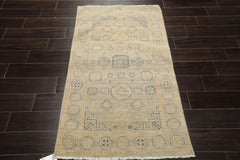 3x5 Beige, Gray, Slate Color Hand Knotted Afghan Oushak Wool Transitional Oriental Rug