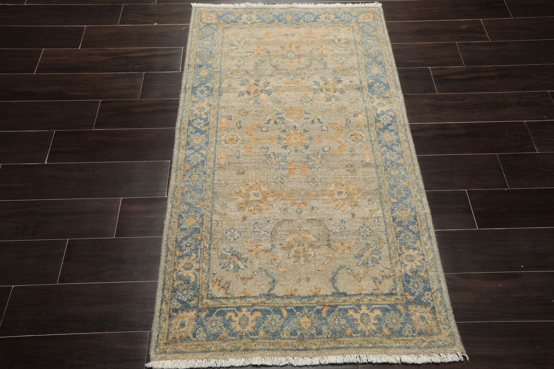 3x5 Gray, Beige, Aqua Color Hand Knotted Afghan Oushak Wool Transitional Oriental Rug