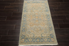 3x5 Gray, Beige, Aqua Color Hand Knotted Afghan Oushak Wool Transitional Oriental Rug