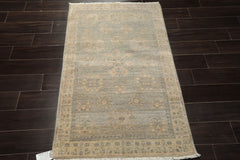 3x5 Mint, Gray, Beige Color Hand Knotted Afghan Oushak Wool Transitional Oriental Rug
