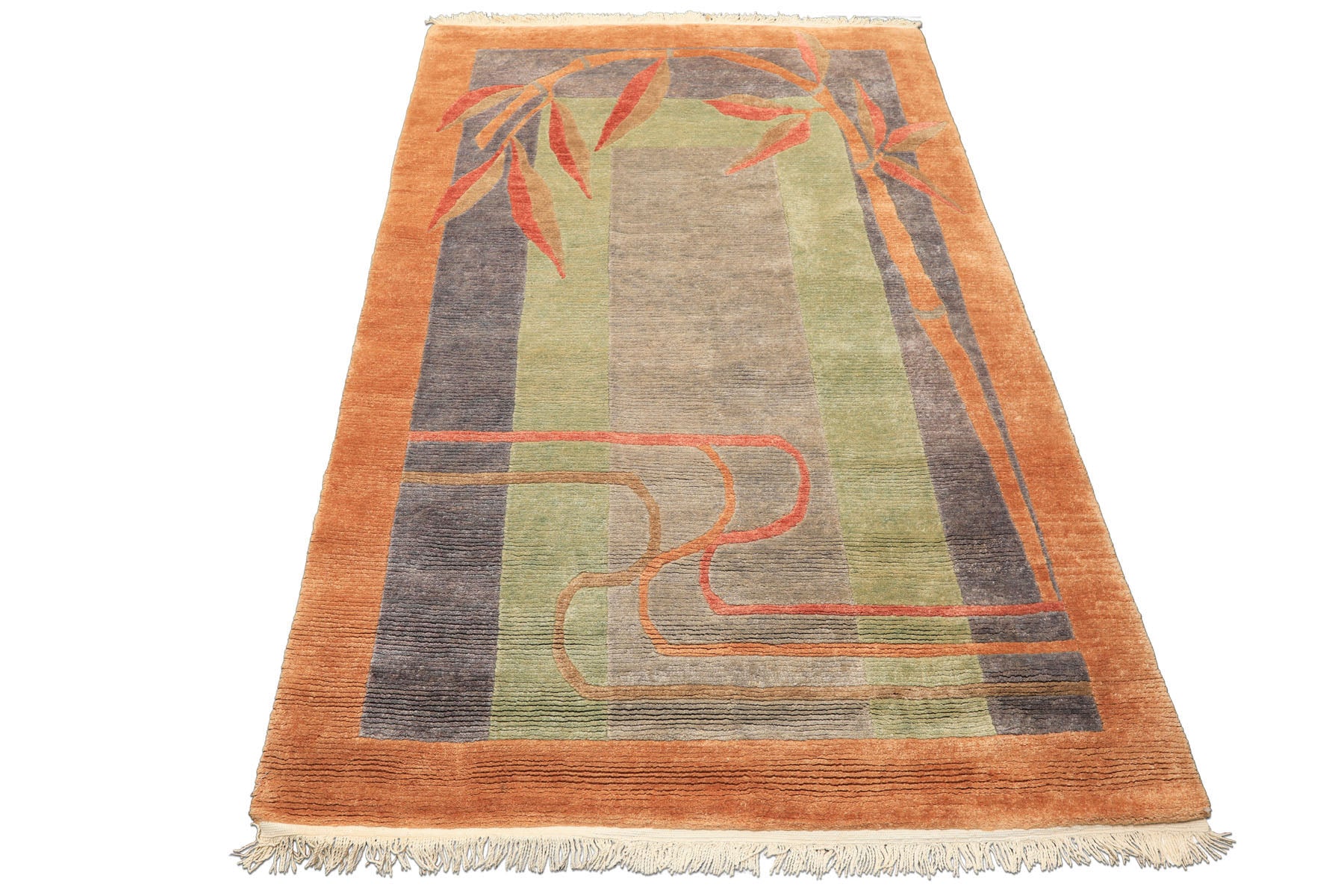 5x7 Gray, Sage, Caramel Color Hand Knotted Tibetan Wool Transitional Oriental Rug