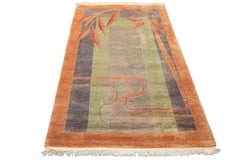 5x7 Gray, Sage, Caramel Color Hand Knotted Tibetan Wool Transitional Oriental Rug