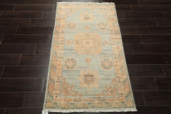3x5 Mint, Blush, Beige Color Hand Knotted Afghan Oushak Wool Transitional Oriental Rug