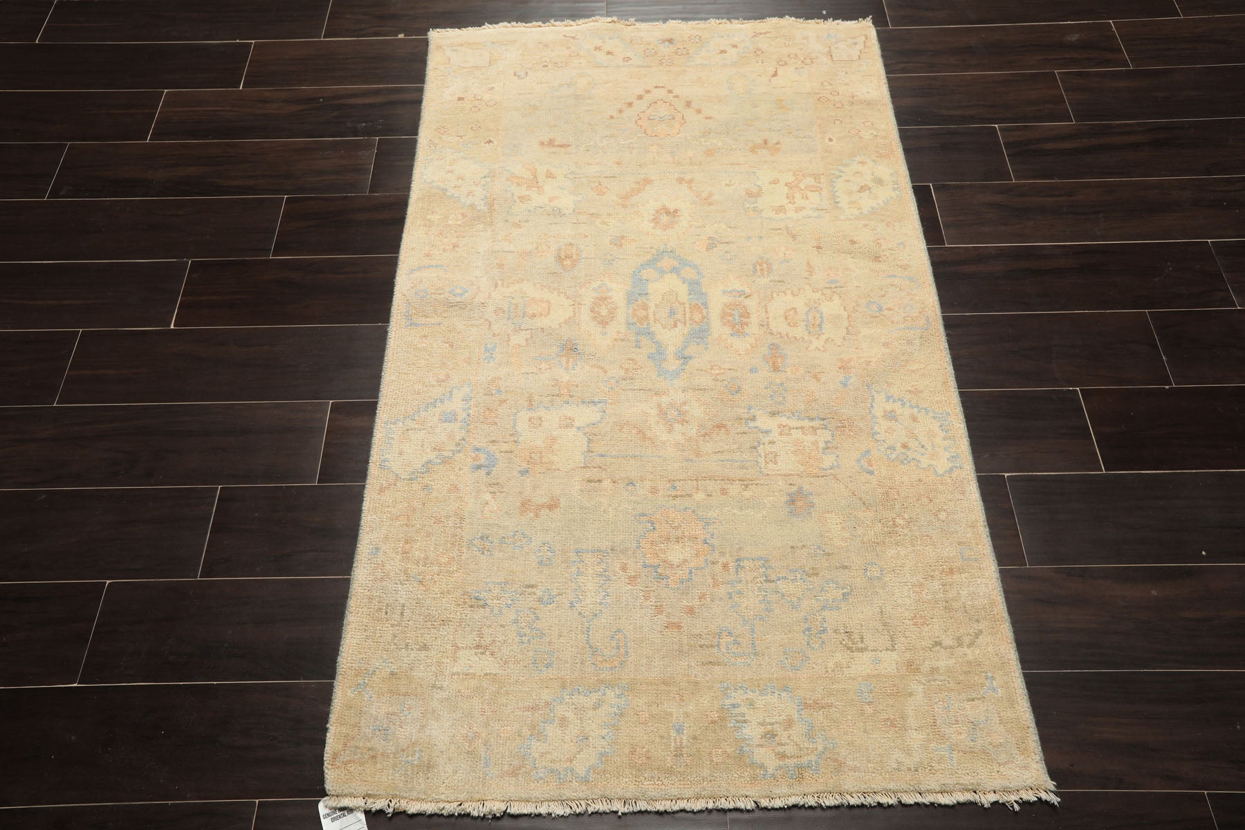 3x5 Beige, Ivory, Aqua Color Hand Knotted Oushak Wool Transitional Oriental Rug