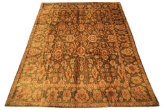 9x12 Green, Gold, Tan Color Hand Knotted Agra Wool Traditional Oriental Rug