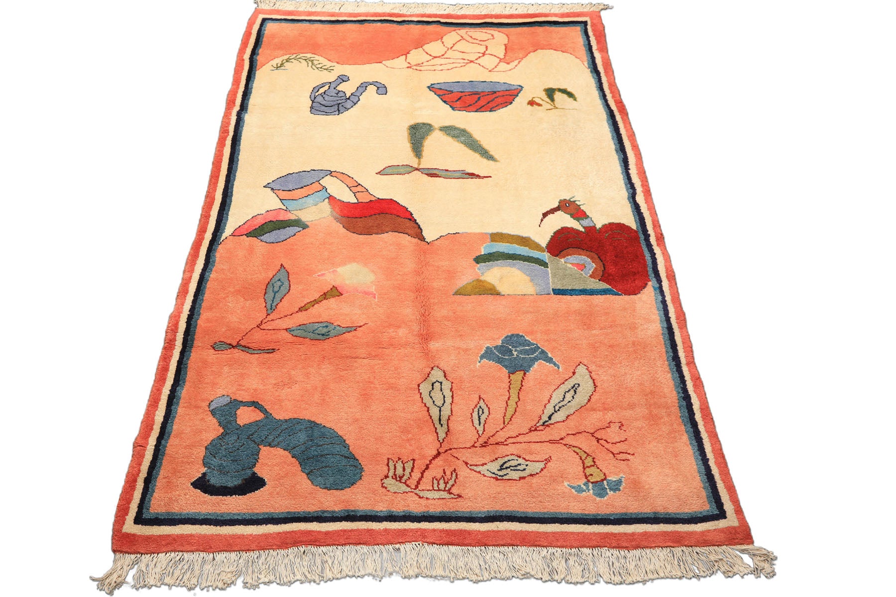 6x9 Ivory, Blush, Red Color Hand Knotted Gabbeh Wool Modern & Contemporary Oriental Rug