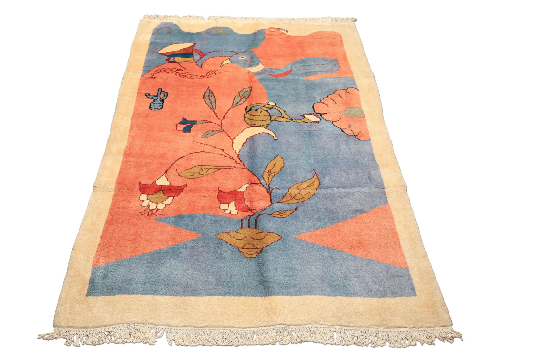 6x9 Blue, Blush, Lime Color Hand Knotted Gabbeh Wool Modern & Contemporary Oriental Rug