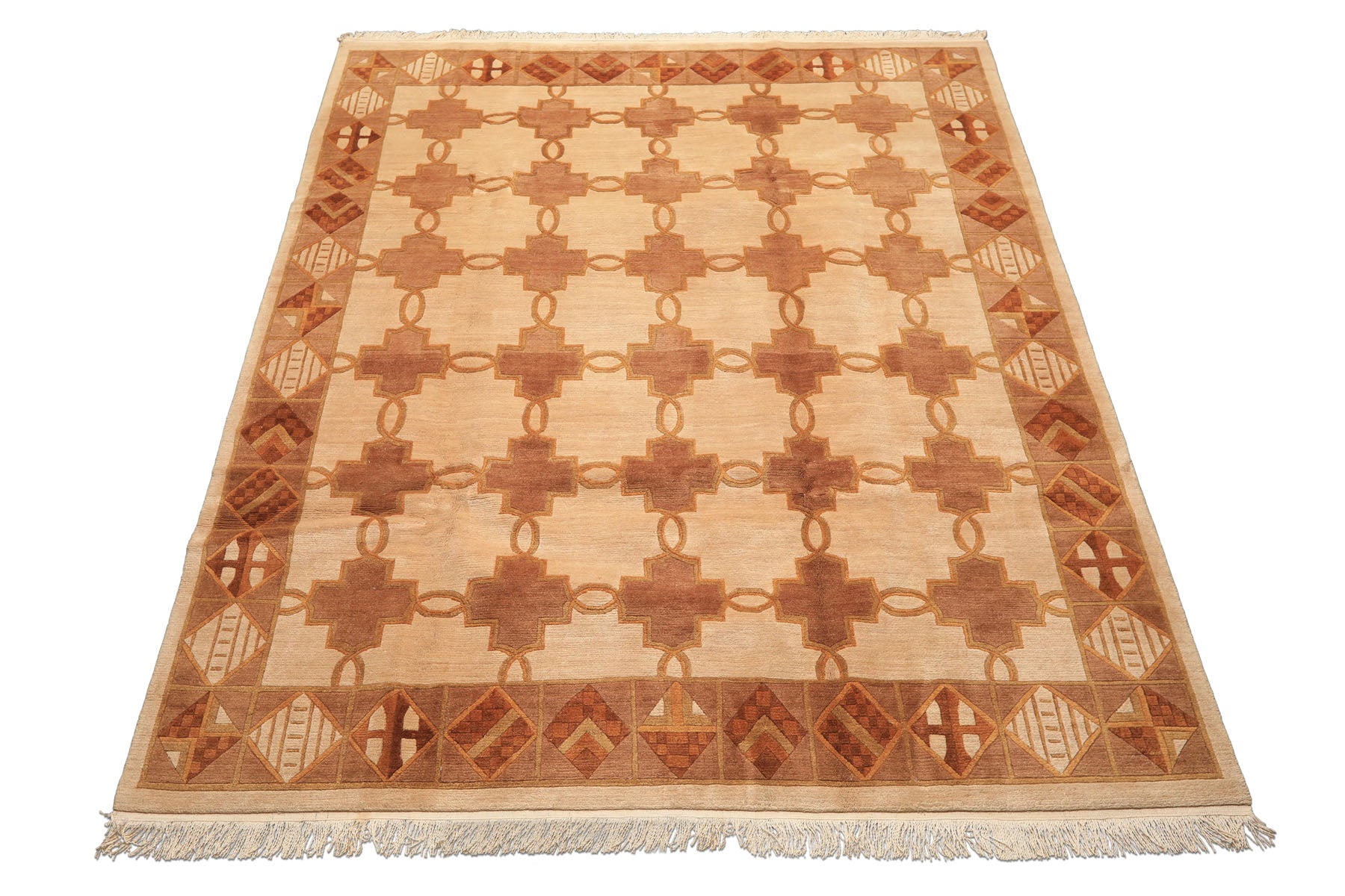 8x10 Beige, Brown, Olive Color Hand Knotted Tibetan Wool  Oriental Rug