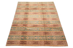 8x10 Blush, Aqua, Gold Color Hand Knotted Tibetan Wool Transitional Oriental Rug