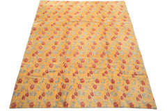 8x10 Gold, Blue, Rust Color Hand Knotted Tibetan Wool Transitional Oriental Rug