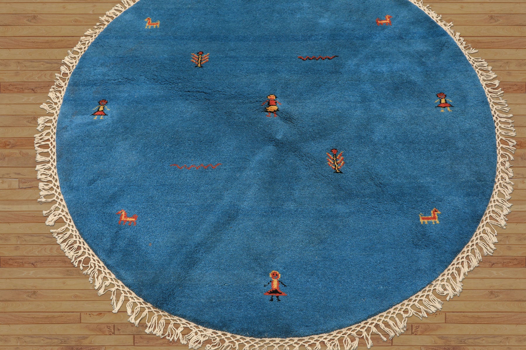 Round Aqua, Gold, Black Color Hand Knotted Gabbeh Wool Modern & Contemporary Oriental Rug