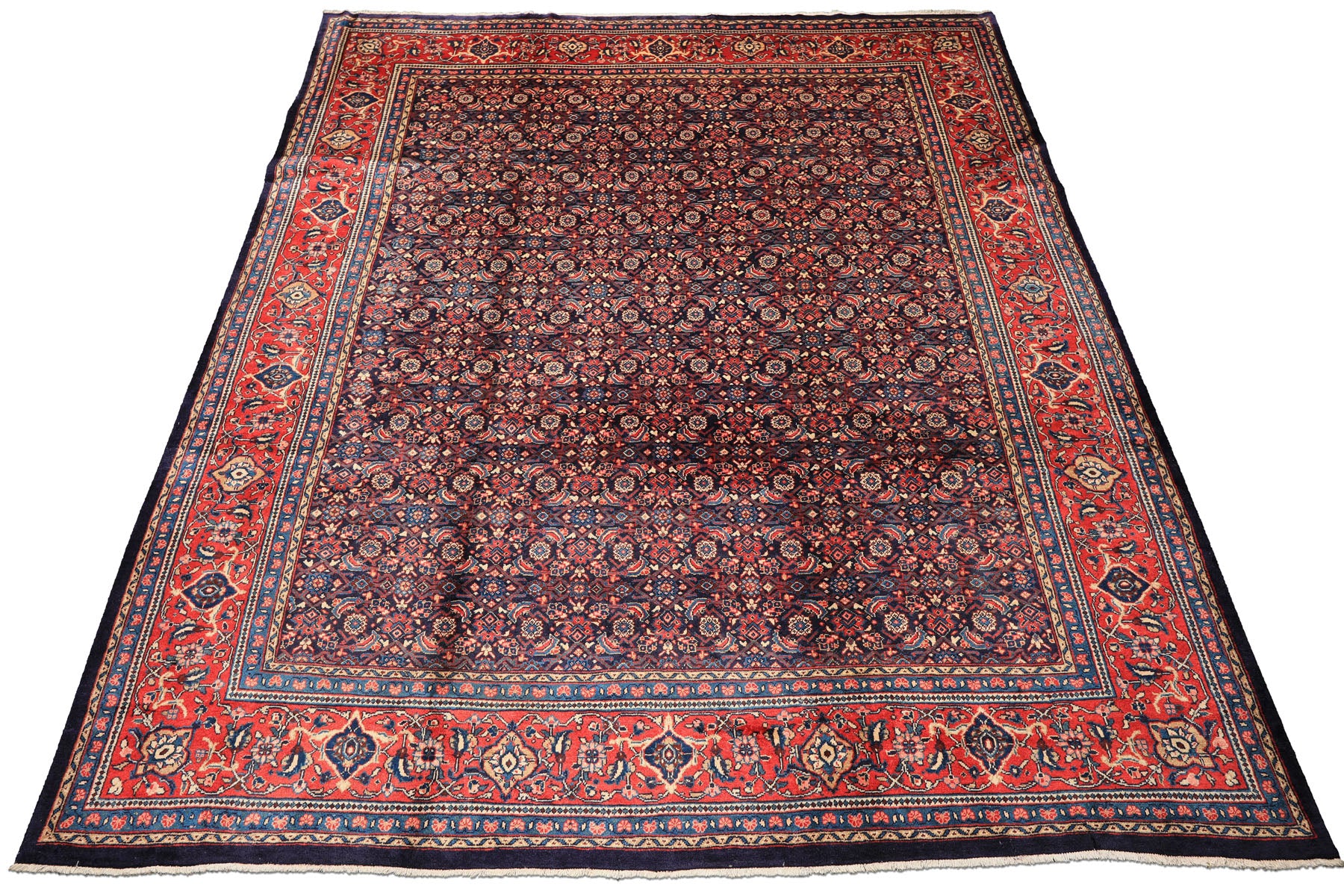 10x14 Navy, Coral, Blue Color Hand Knotted Bidjar Wool Traditional Oriental Rug