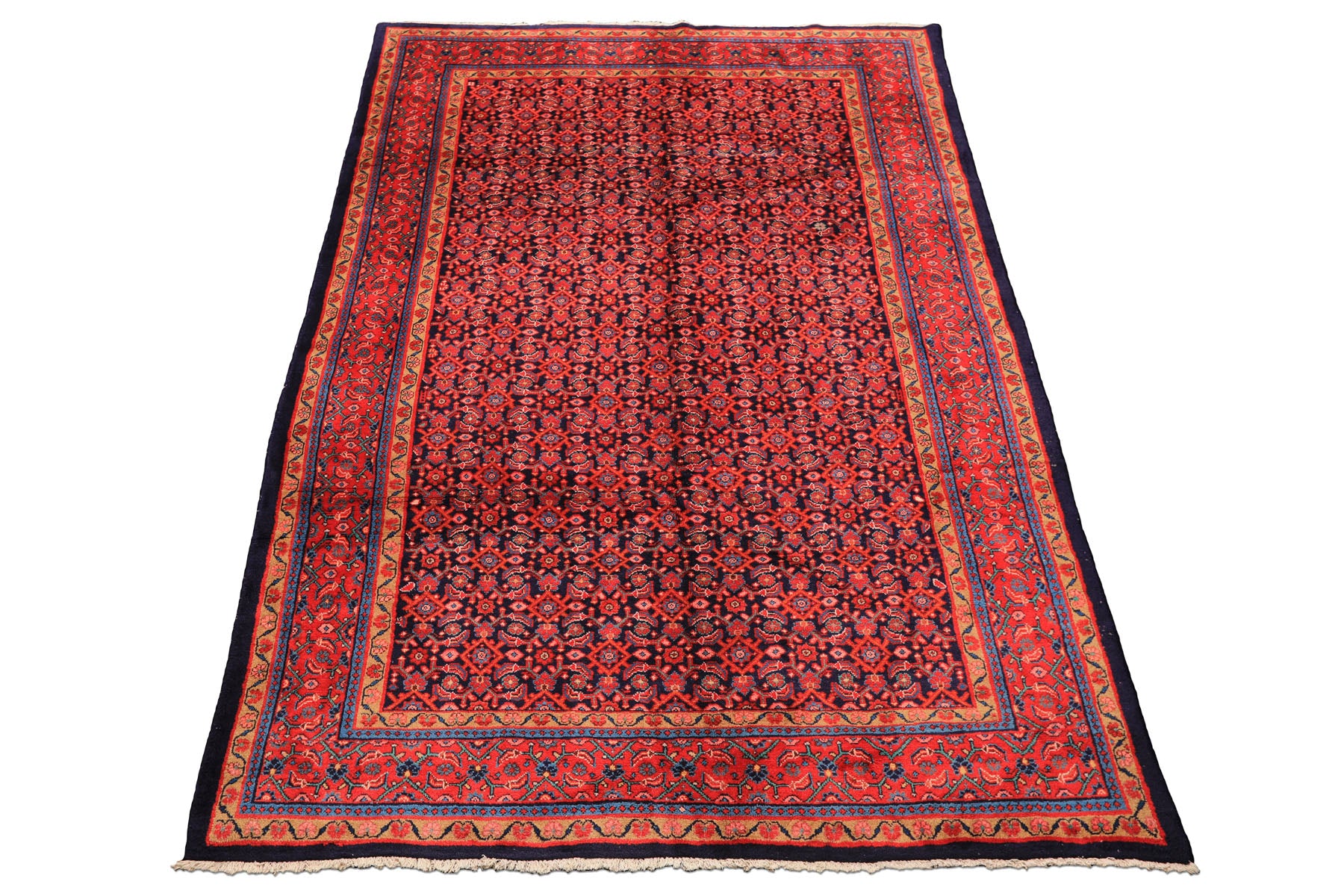 7x10 Navy, Coral, Aqua Color Hand Knotted Mahal Sarouk Wool Traditional Oriental Rug