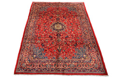 7x11 Red, Aqua, Aubergine Color Hand Knotted Sarouk Wool Traditional Oriental Rug