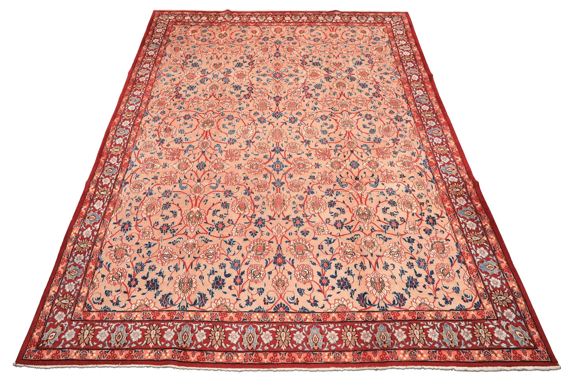 9x12 Peach, Blush, Red Color Hand Knotted Birjand Wool Traditional Oriental Rug