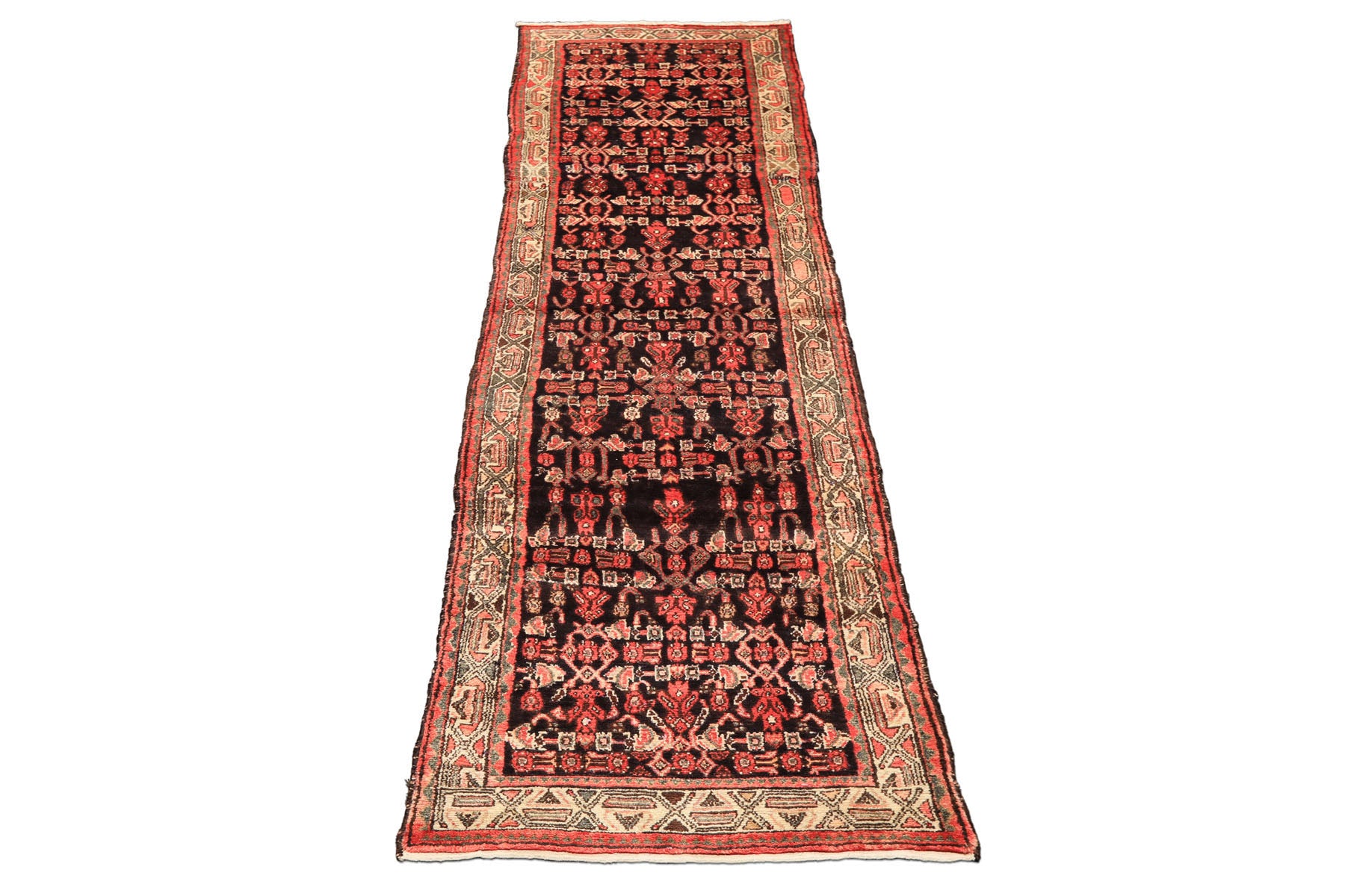 3x12 Charcoal, Ivory, Coral Color Hand Knotted Birjand Wool Traditional Oriental Rug