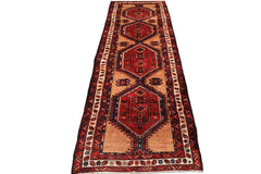 Runner Burgundy, Camel, Ivory Color Hand Knotted Kurdish Bidjar Wool Traditional Oriental Rug