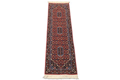 2'6x8 Red, Midnight Blue, Ivory Color Hand Knotted Indo Tabriz Wool Traditional Oriental Rug