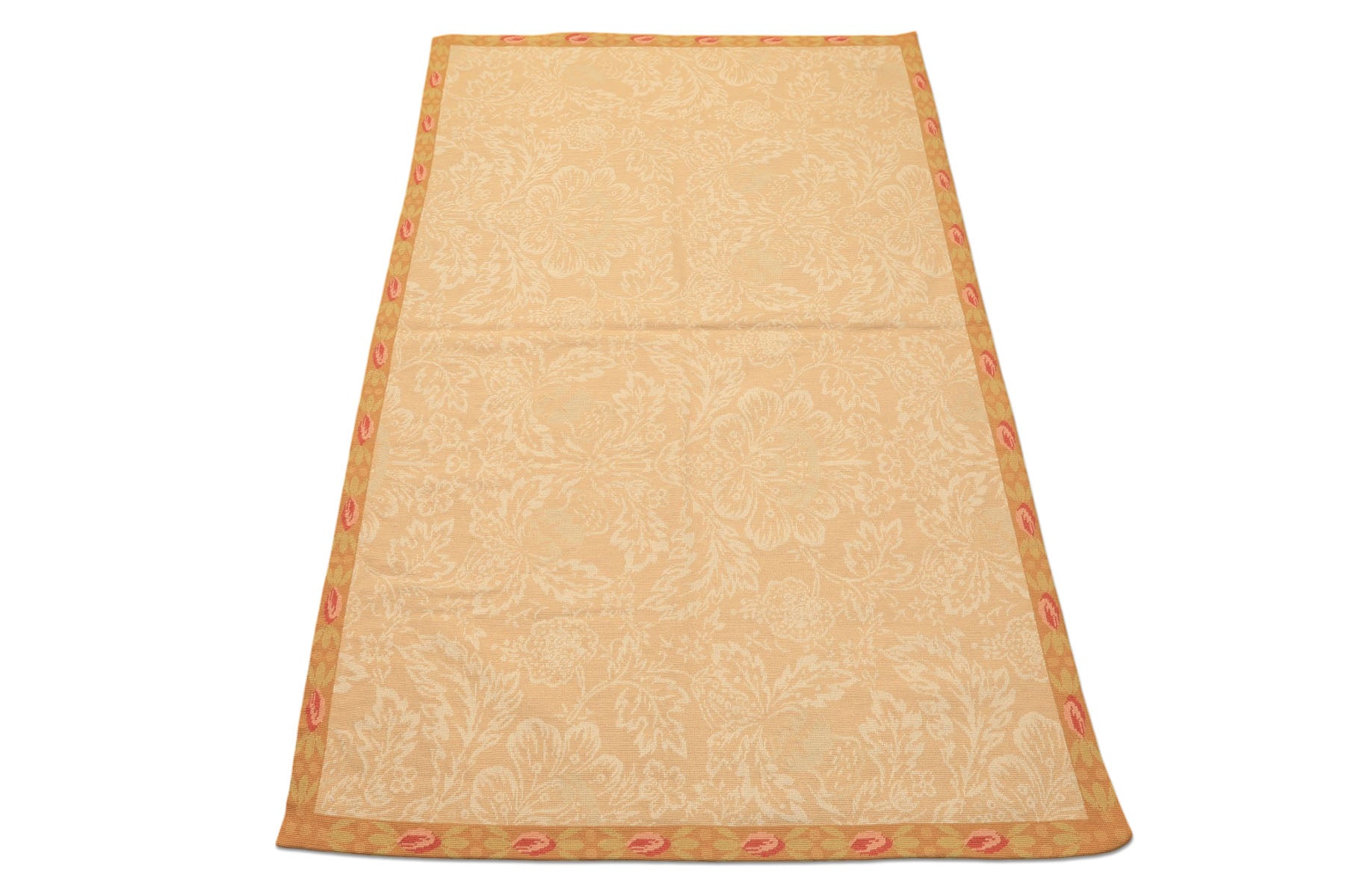 4x6 Tan, Beige, Gold Color Hand Woven French Aubusson Needlepoint Wool Transitional Oriental Rug