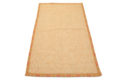 4x6 Tan, Beige, Gold Color Hand Woven French Aubusson Needlepoint Wool Transitional Oriental Rug