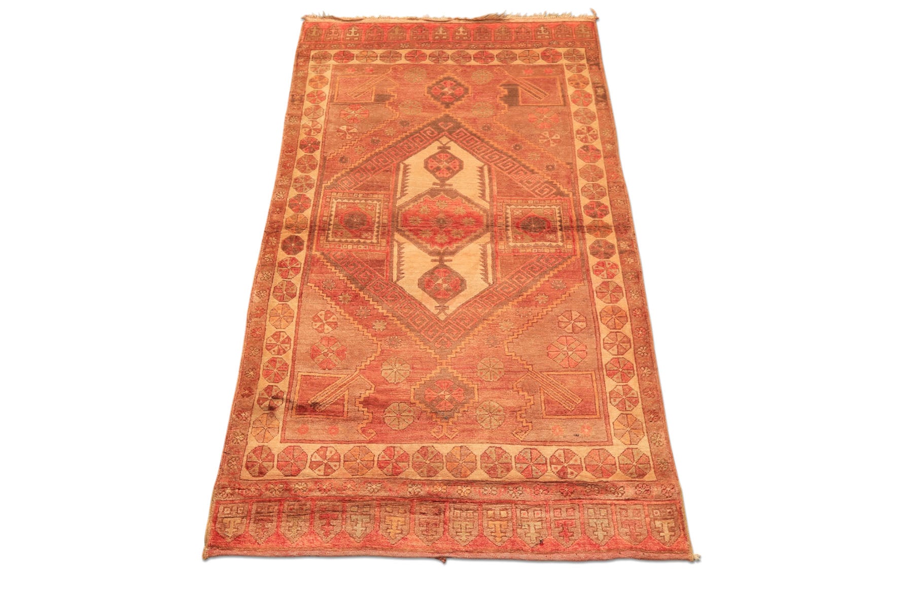5x8 Rust, Beige, Rose Color Hand Knotted Turkish Oushak Wool Traditional Oriental Rug