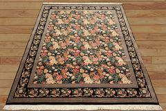 9x12 Black, Ivory, Rose Color Hand Knotted Pak Persian Wool & Silk Traditional Oriental Rug