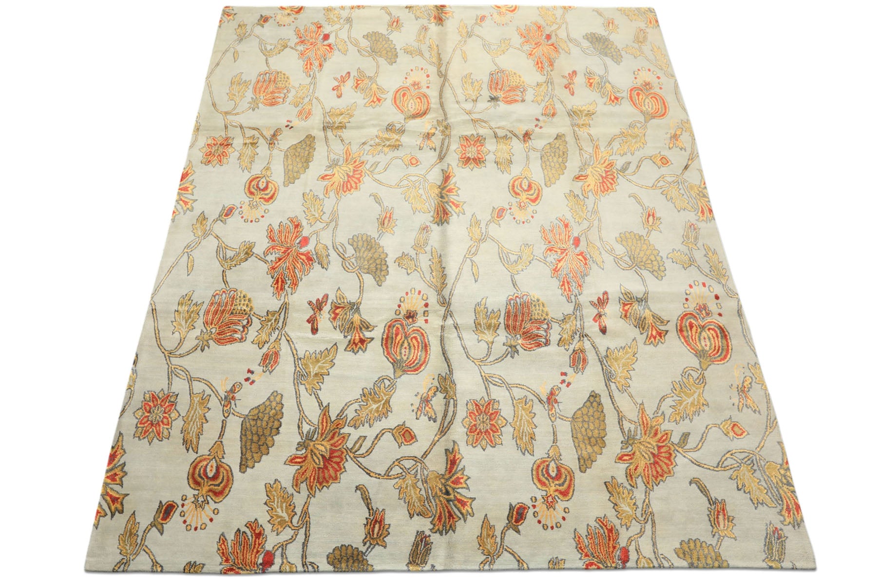 8x10 Aqua, Burnt Orange, Gold Color Hand Knotted Tibetan Wool & Pure Silk Traditional Oriental Rug