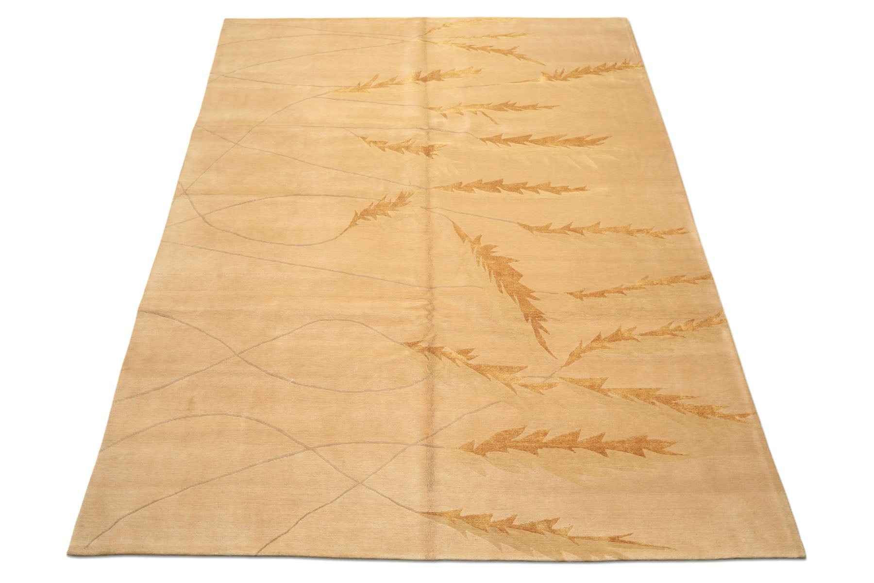8x10 Tan, Gold, Gray Color Hand Knotted Tibetan Wool & Pure Silk Transitional Oriental Rug