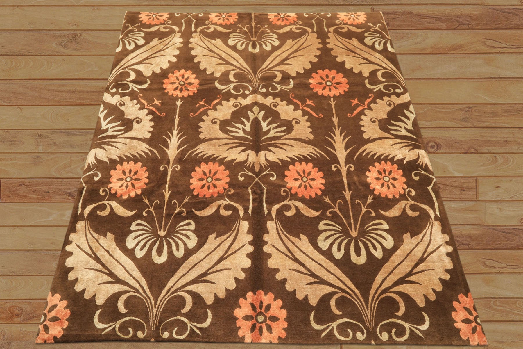 8x10 Brown, Tan, Peach Color Hand Knotted Tibetan Wool & Pure Silk Traditional Oriental Rug