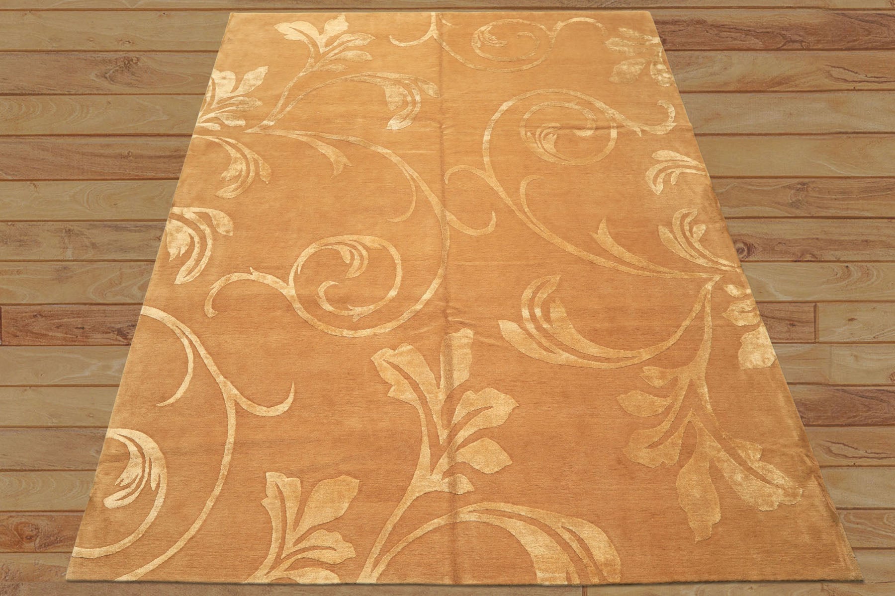 8x10 Tone on Tone Gold, , Color Hand Knotted Tibetan Wool & Pure Silk Transitional Oriental Rug