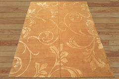 8x10 Tone on Tone Gold, , Color Hand Knotted Tibetan Wool & Pure Silk Transitional Oriental Rug