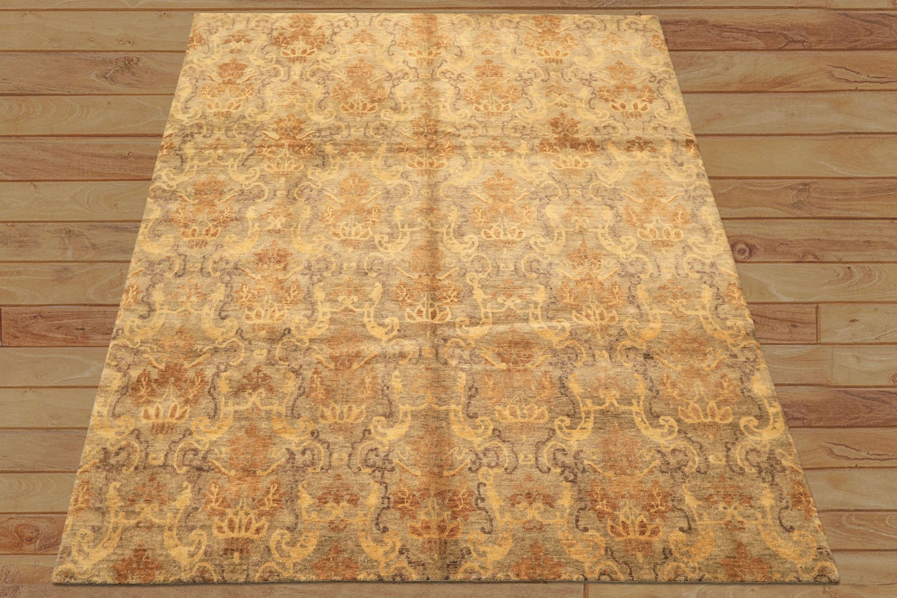 8x10 Brown, Gold, Tan Color Hand Knotted Indo Tibetan Wool Transitional Oriental Rug