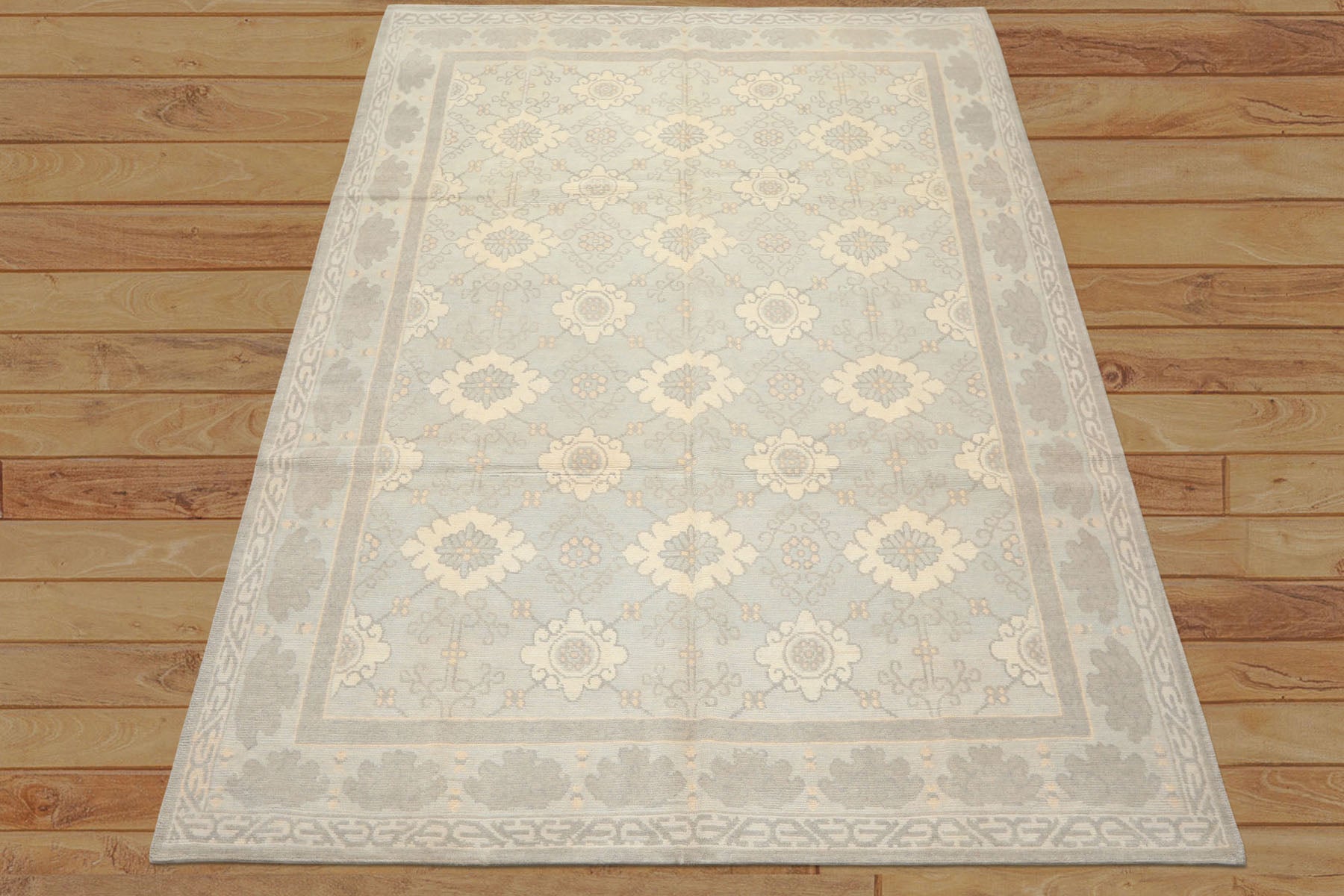 8x10 Seafoam, Gray, Cream Color Hand Knotted Tibetan Wool Transitional Oriental Rug