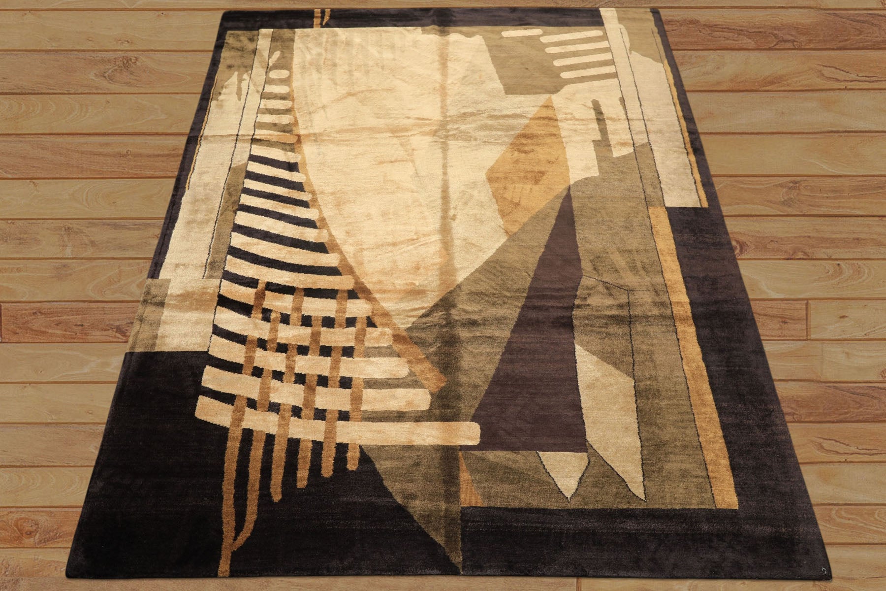 8x10 Charcoal, Olive, Green Color Hand Knotted Tibetan Wool & Pure Silk  Oriental Rug
