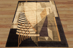 8x10 Charcoal, Olive, Green Color Hand Knotted Tibetan Wool & Pure Silk  Oriental Rug
