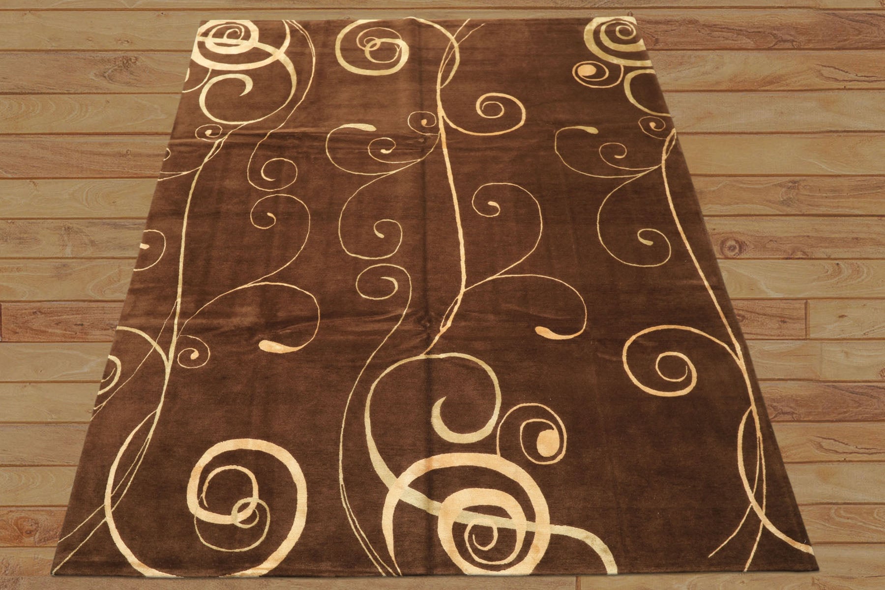 8x10 Brown, Gold, Color Hand Knotted Tibetan Wool & Pure Silk Modern & Contemporay Oriental Rug